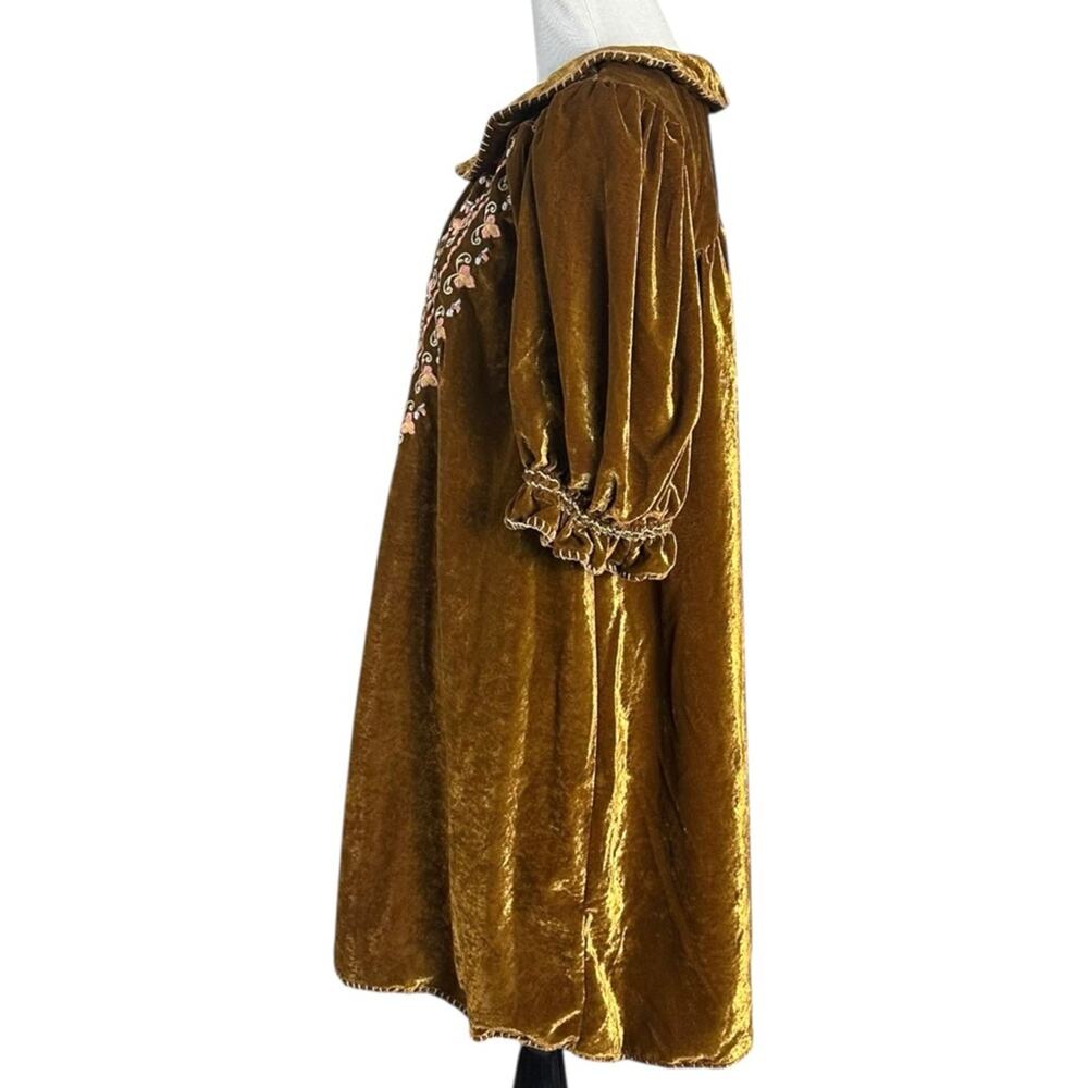 Free People Bohemian Embroidered Velvet Freya Tunic Dress Amber Brown Size Large - Picture 9 of 14